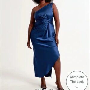 NWT Abercrombie & Fitch One Shoulder Satin Knotted Midi Dress Small Blue